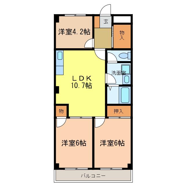 アレーゼF(3LDK/4階)の間取り写真