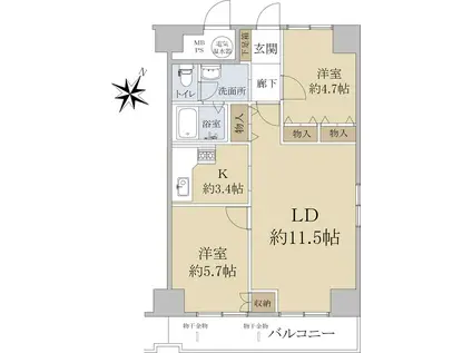 ダイアパレス琴似(2LDK/3階)の間取り写真