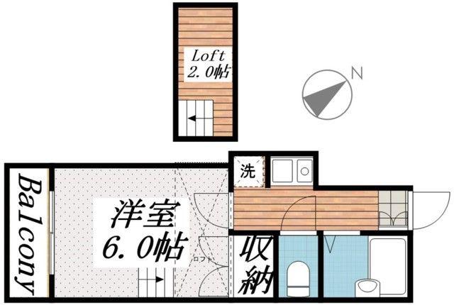 桐生第6レジデンス(1K/2階)の間取り写真