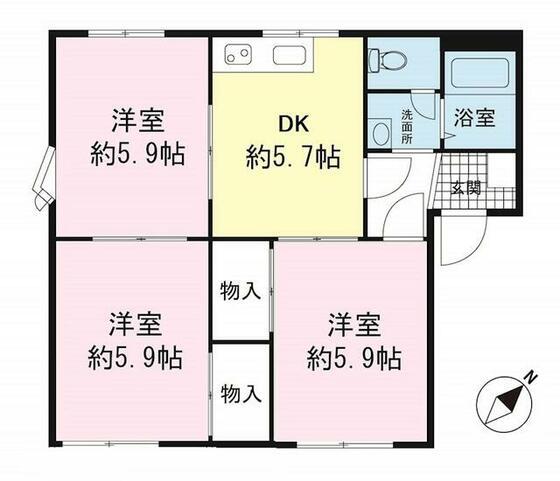 リバーサイド中島A(3DK/2階)の間取り写真