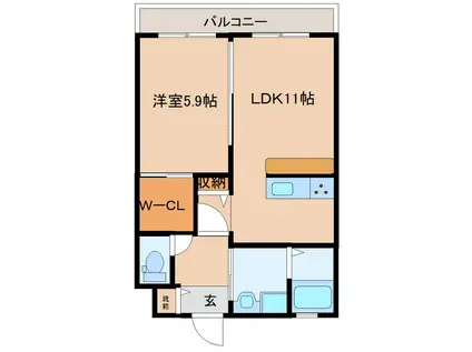 HOUSE MAKI(1LDK/2階)の間取り写真