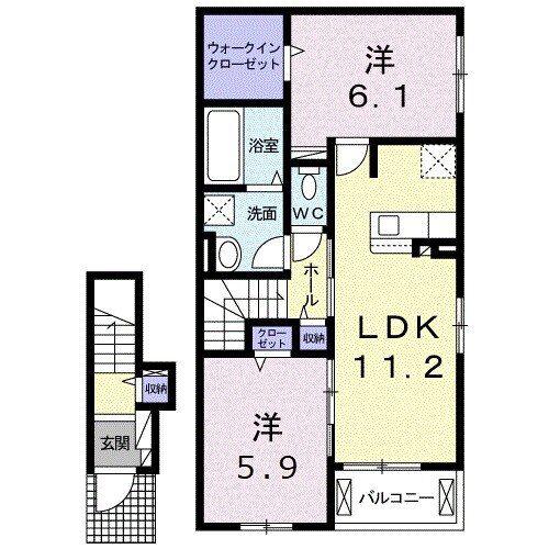 近鉄名古屋線 津駅 徒歩13分 2階建 築5年(2LDK/2階)の間取り写真