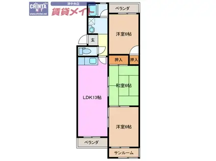 大谷ヒルズC(3LDK/3階)の間取り写真