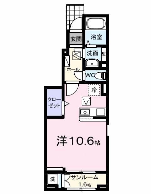 ヒルズ山王林(ワンルーム/1階)の間取り写真