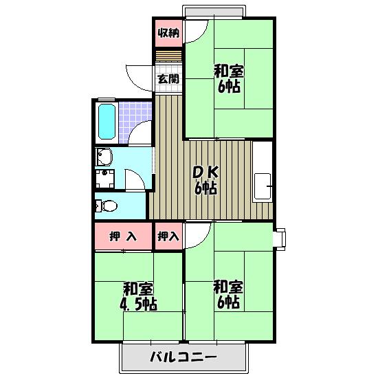 ハイツ向陽(2LDK/1階)の間取り写真