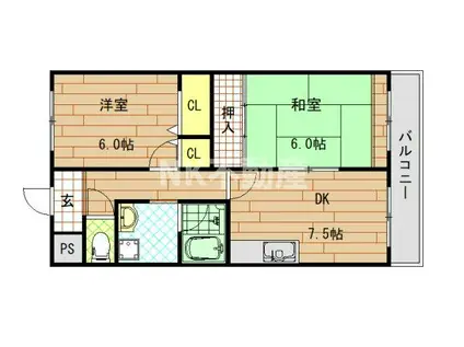 吉鴻ハイネスIII(2DK/2階)の間取り写真