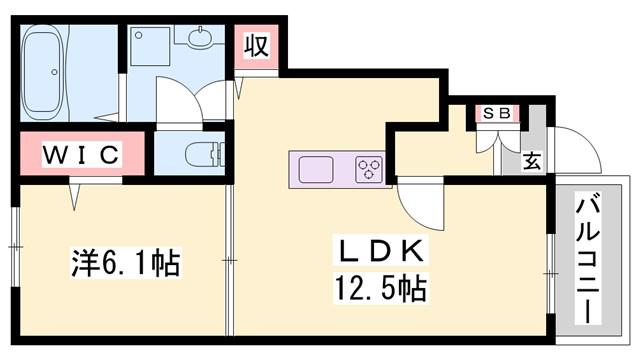 ヒカルサ稲美天満 I(1LDK/1階)の間取り写真