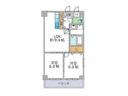 クレアール弐番館(2LDK/5階)の間取り写真