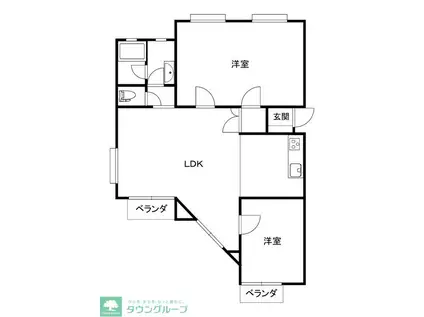 ノーブルマンション山王塚(2LDK/2階)の間取り写真