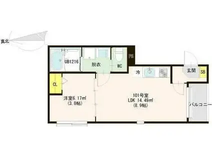 ハーモニーテラス福住町IVB(1LDK/1階)の間取り写真