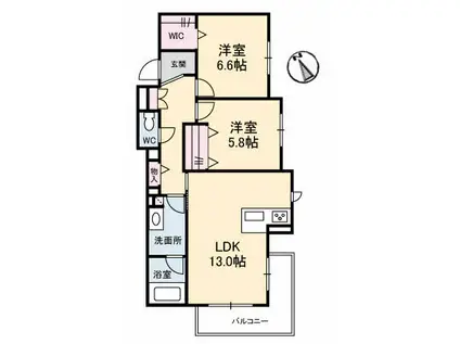 シャーメゾンステージ祇園(2LDK/2階)の間取り写真