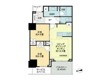 プラウドタワー芝浦(2LDK/5階)の間取り写真