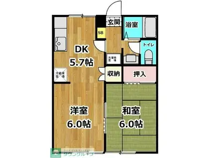 ビーライン(2DK/1階)の間取り写真