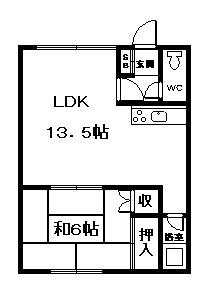 第6大西ハイツ(1LDK/2階)の間取り写真