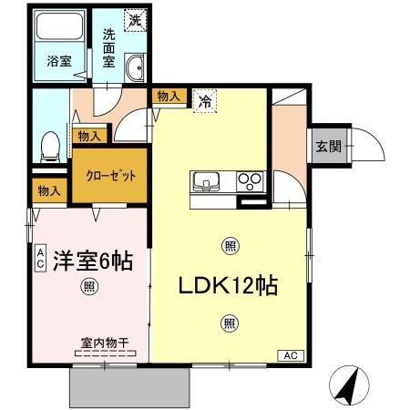 ジーヴォ浜町(1LDK/1階)の間取り写真