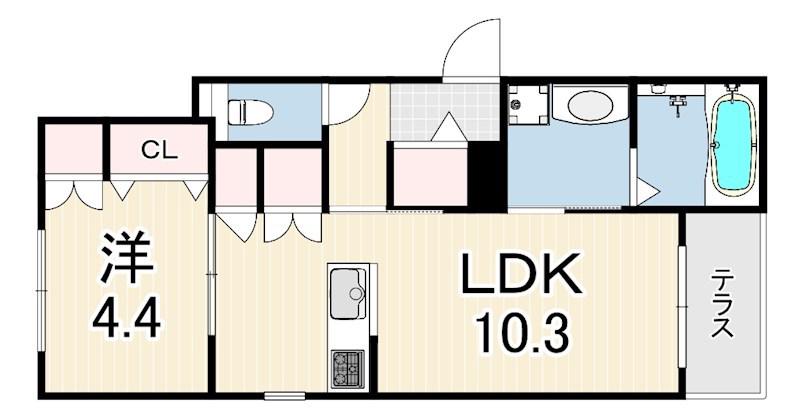 URBAN RISM COURT 西宮北口(1LDK/1階)の間取り写真