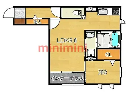 OKAZEN西駅前(1LDK/3階)の間取り写真