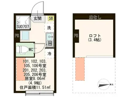 モア上石神井(ワンルーム/1階)の間取り写真