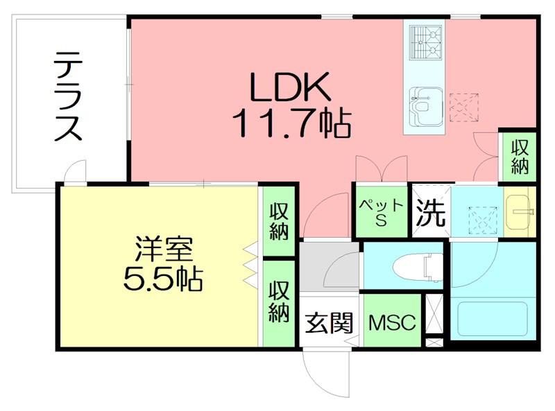 GLICINA K(1LDK/1階)の間取り写真