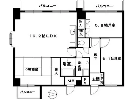ライオンズマンション京橋川公園(3LDK/7階)の間取り写真