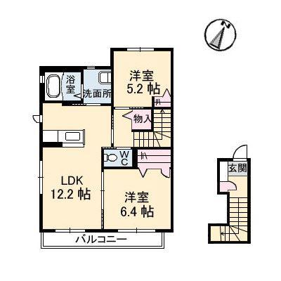 パティオD(2LDK/2階)の間取り写真