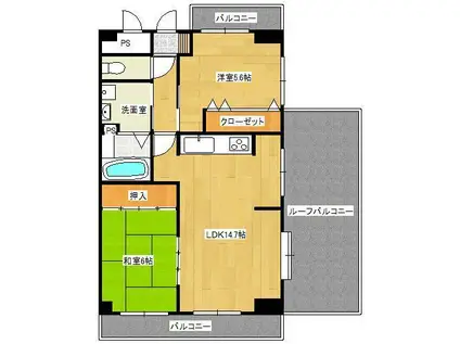 ライオンズマンション袖ヶ浦(2LDK/5階)の間取り写真