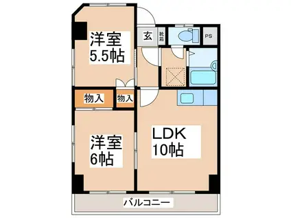 サンライズマンション八幡(2LDK/3階)の間取り写真