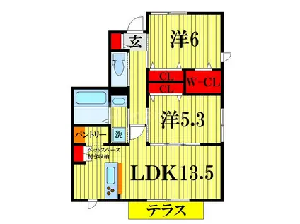 UPPER WOODS(2LDK/1階)の間取り写真