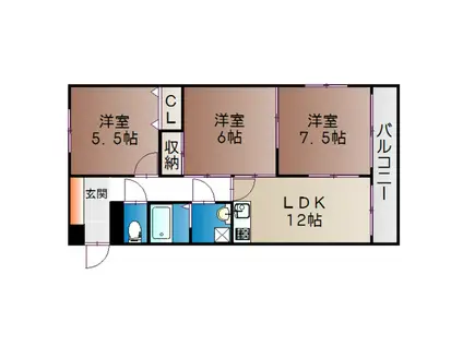 メゾフォルテ豊成(3LDK/3階)の間取り写真