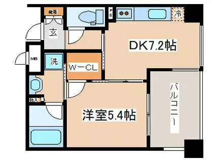 ワコーレ神戸北野セリュックス(1DK/2階)の間取り写真