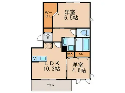 ミルキーウェイ B棟(2LDK/1階)の間取り写真