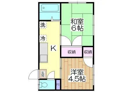 グリーンハウス(2K/2階)の間取り写真