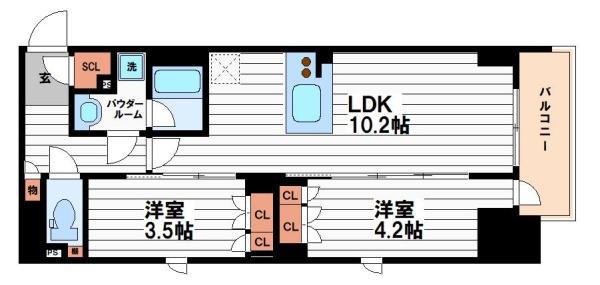 K-COURT谷町四丁目(2LDK/2階)の間取り写真