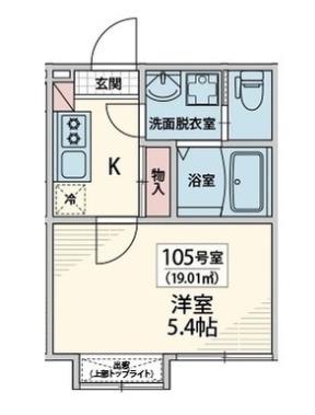 Nクレール(1K/1階)の間取り写真