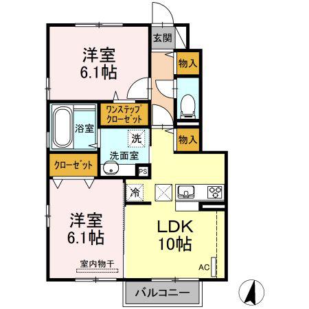 VENT VERT(2LDK/1階)の間取り写真