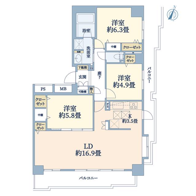 フェアロージュ錦町(3LDK/1階)の間取り写真