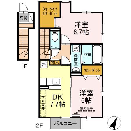 UWATTEHILLSJ(2DK/2階)の間取り写真