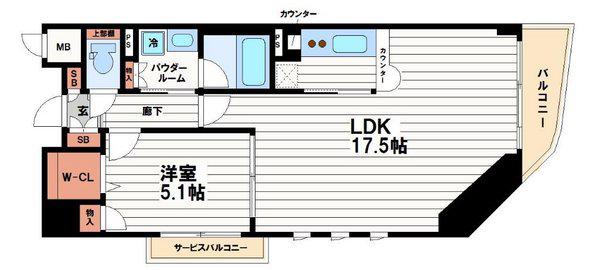 セレッソコート上本町イースト(1LDK/3階)の間取り写真