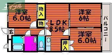 アーバニスト岡山(3LDK/3階)の間取り写真