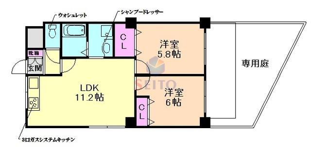 サニーサイド豊中(2LDK/1階)の間取り写真