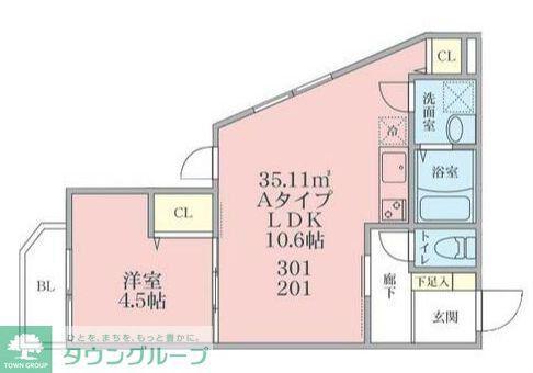 タリアセンFD(1LDK/3階)の間取り写真