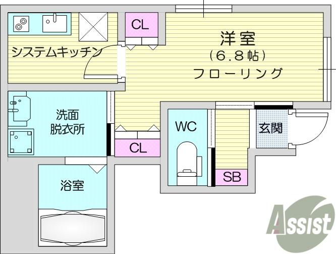 アビタシオン郡山(1K/1階)の間取り写真