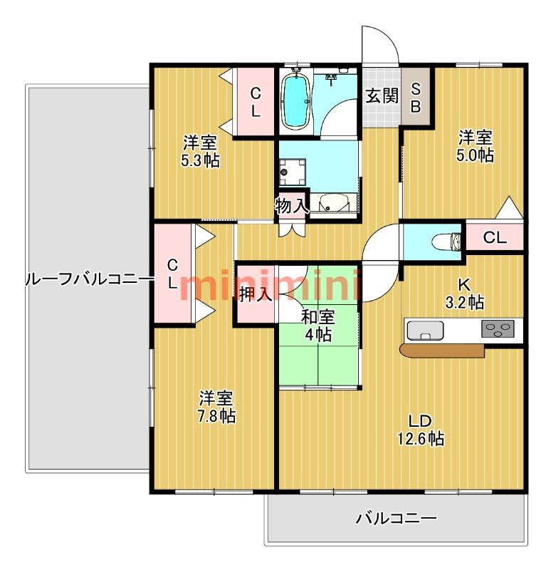 ラウロ相川(3LDK/5階)の間取り写真