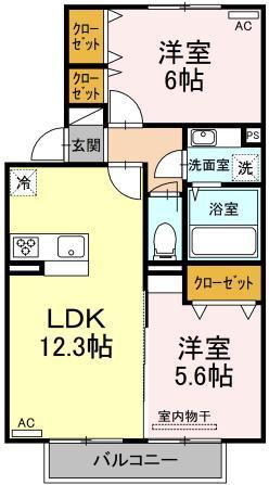 アベニール(2LDK/2階)の間取り写真