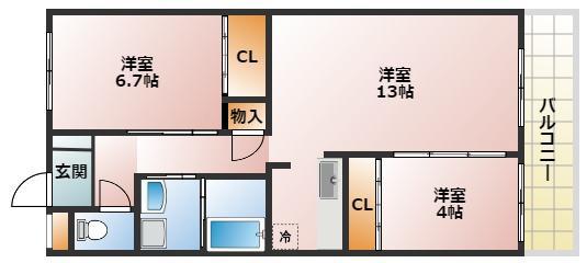 フェリシダ広瀬(2LDK/5階)の間取り写真