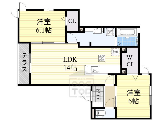 ラメゾンドボヌール桜塚B(2LDK/1階)の間取り写真