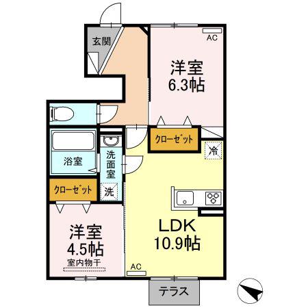 D-ROOMうみ(2LDK/1階)の間取り写真