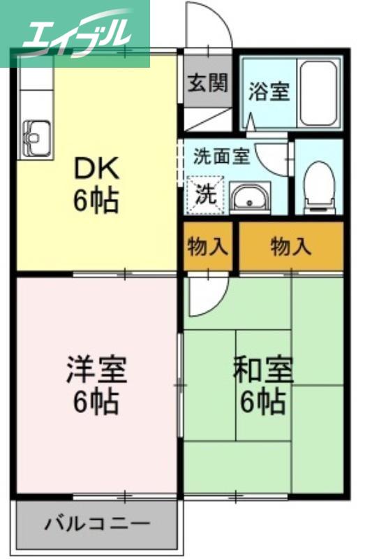 ウインドワードB棟(2DK/2階)の間取り写真