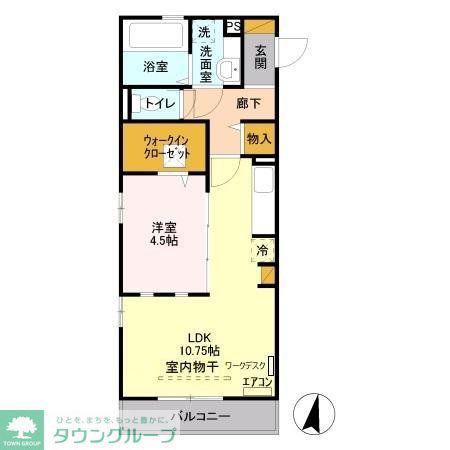 スクエアレイク(1LDK/1階)の間取り写真