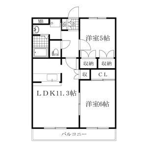 シャングリラ壱番館(2LDK/2階)の間取り写真
